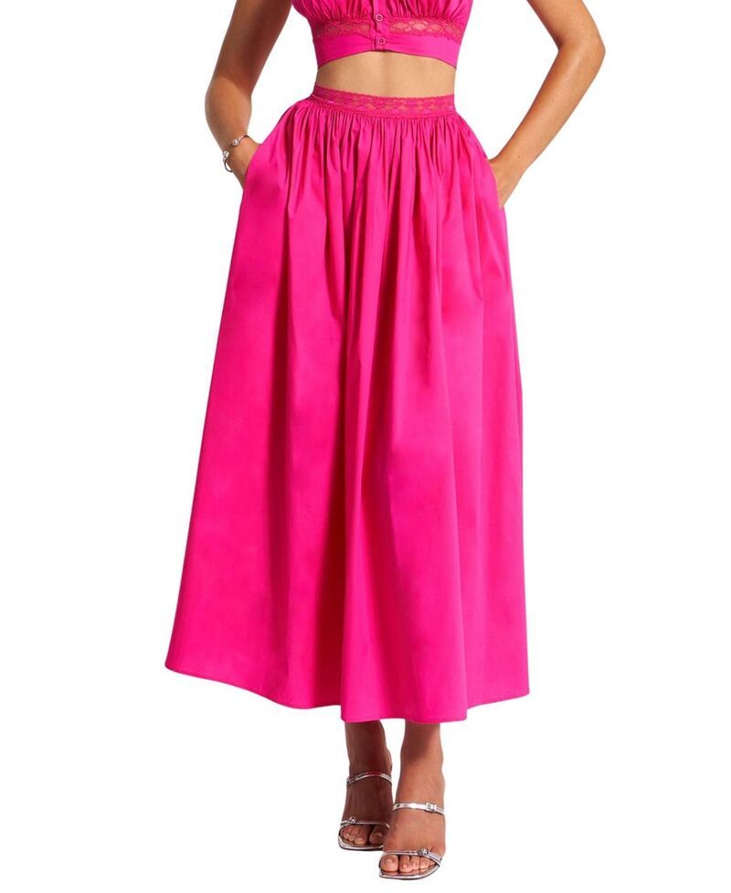 ミスサークル レディース ボトムスカート レーストリム コットン レース マキシ Miss Circle Martha Cotton Poplin Maxi Skirt with Lace Trim