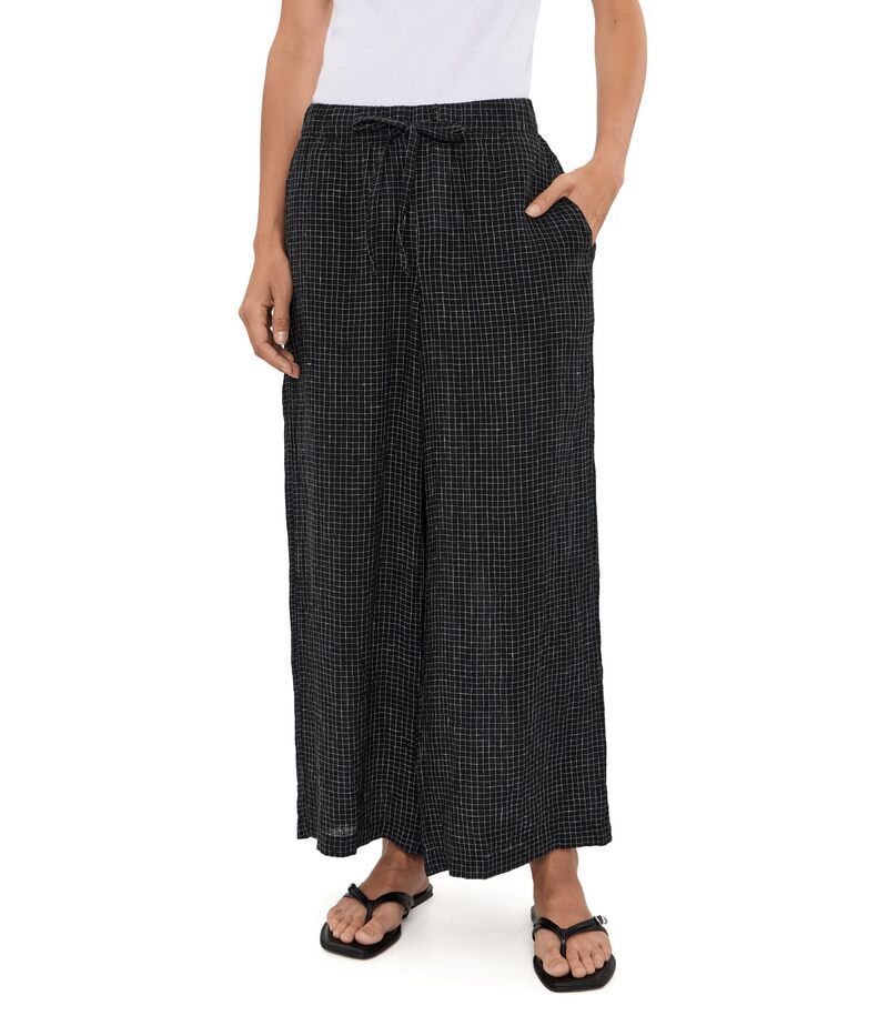 エイリーンフィッシャー レディース ボトムス カジュアルパンツ プチ アンクル リネン Eileen Fisher Petite Puckered Organic Linen Grid Wide An