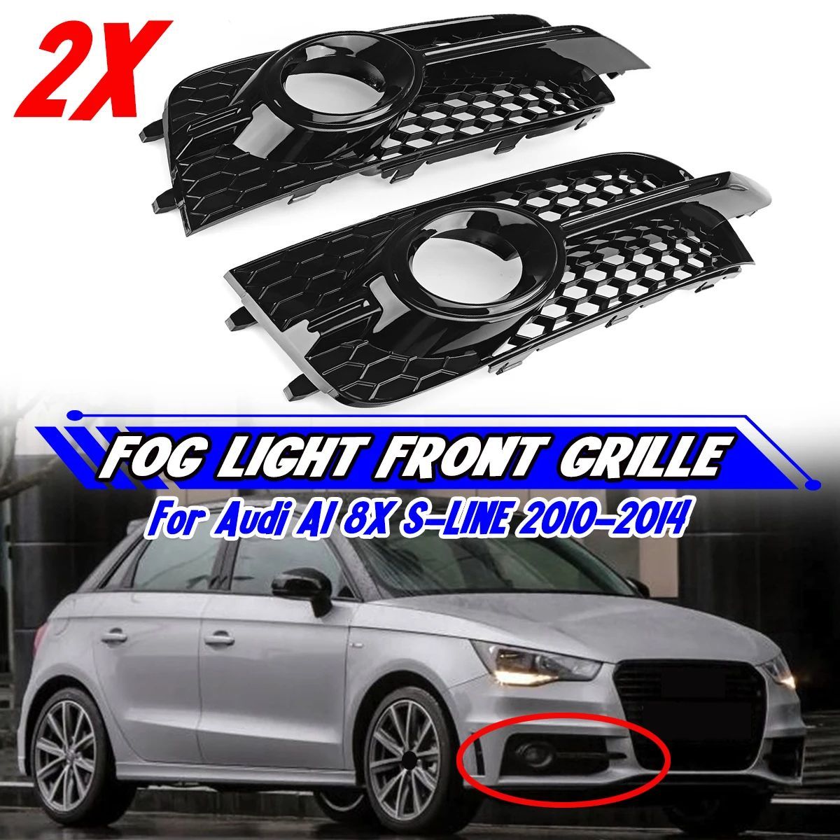 PAIR HONEYCOMB HEX FOG LAMP RACING GRILL AUDI A1 8X S-LINE 2010 - 14 FRONT BUMPER FOG LIGHT GRILLE COVER