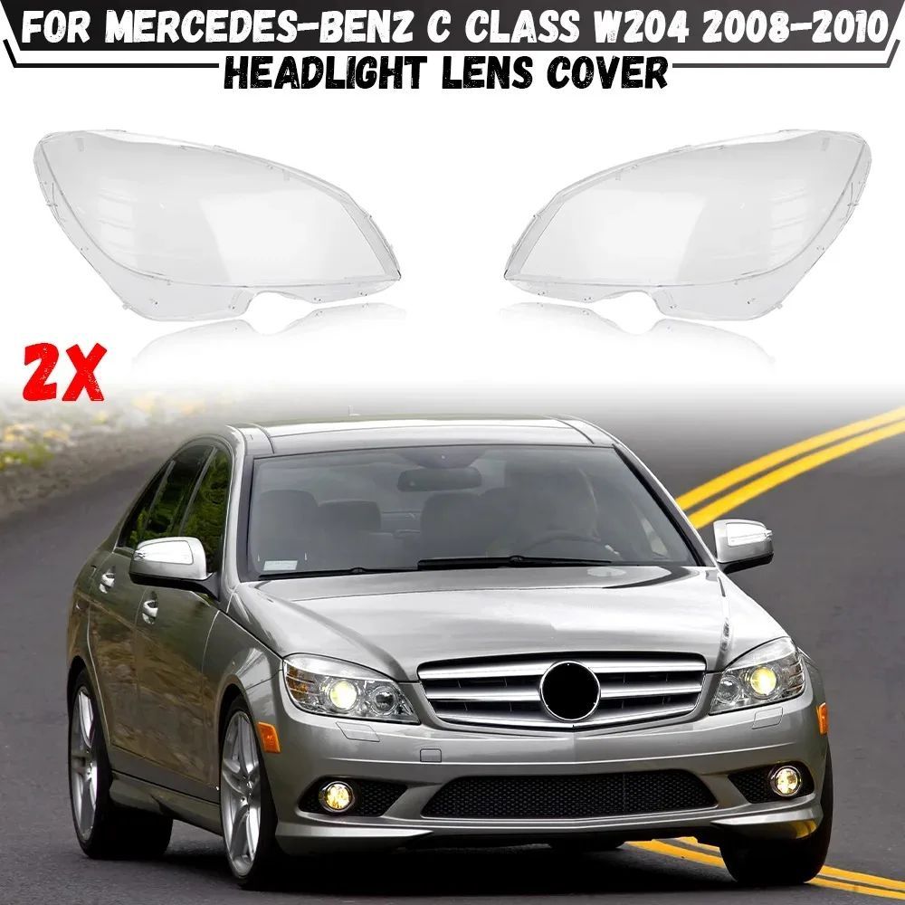 PAIR FRONT HEADLIGHT COVER HEADLAMPS TRANSPARENT SHELL MERCEDES-BENZ W204 C180 C200 C220 C280 C300 2007-2010 HEADLIGHT COVER