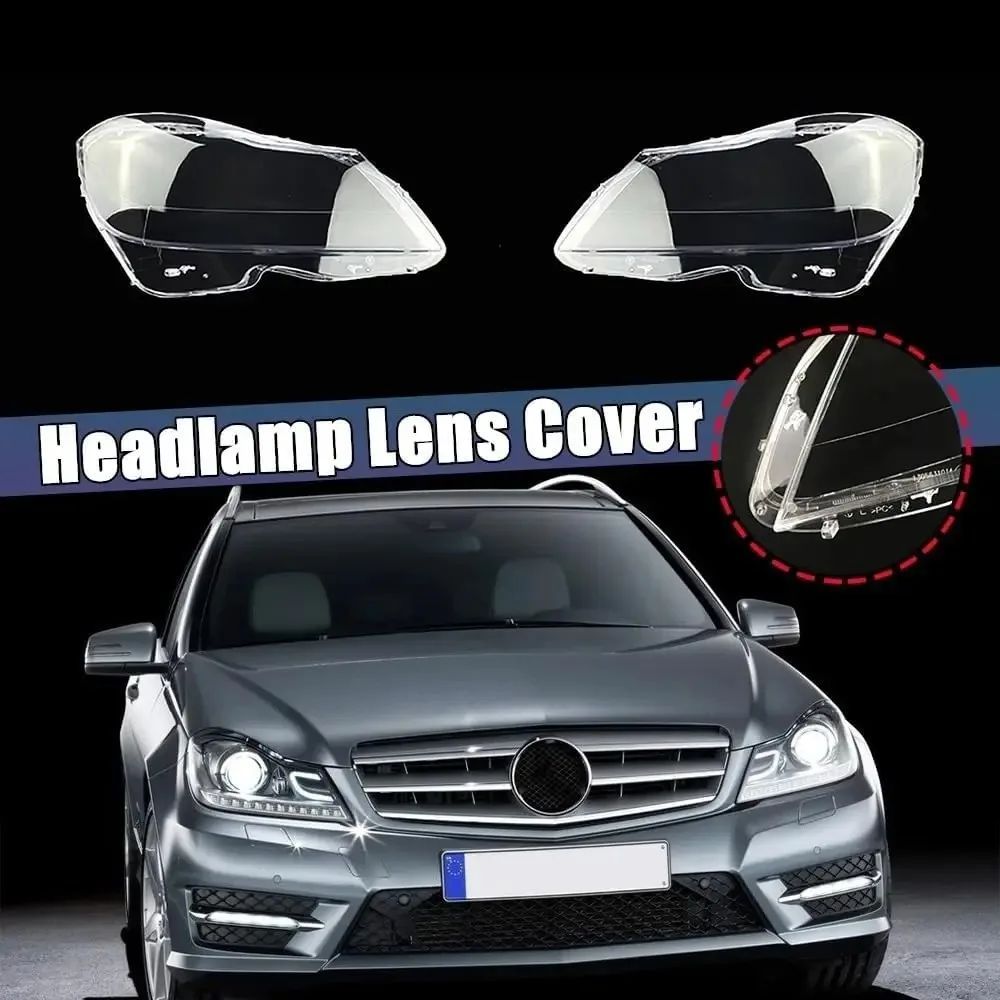 PAIR FRONT HEADLIGHT HEADLAMP LENS COVER MERCEDES-BENZ W204 SEDAN COUPE C180 C200 C260 2011-2014 TRANSPARENT LAMPSHAPE