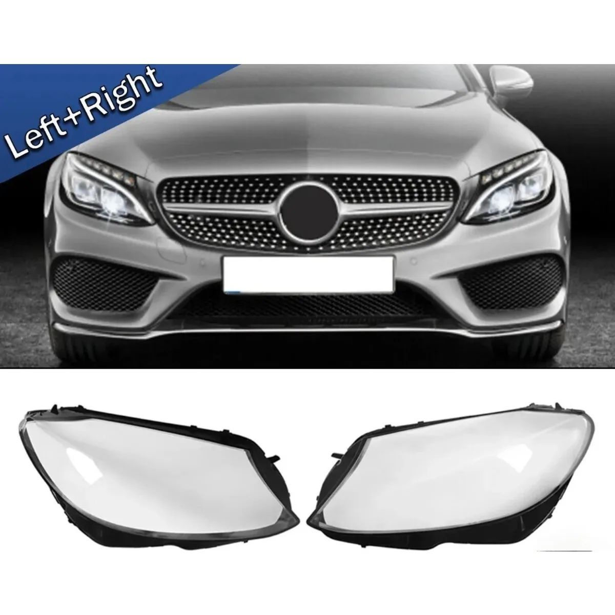 PAIR FRONT HEADLIGHT LENS COVER CAR HEADLAMP COVER CLEAR LAMP SHELL MERCEDES BENZ W205 C180 C200 C260L C280 C300 2015-2018