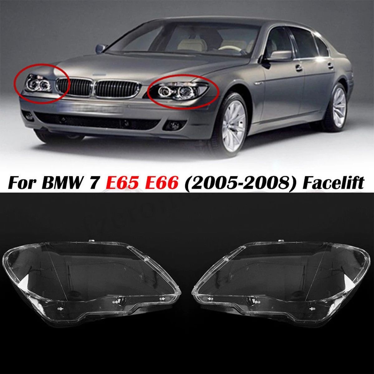 PAIR CAR CLEAR HEADLIGHT LENS SHELL COVER HEADLAMP COVER BMW 7SERIES E65 E66 2005 - 08 HEADLIGHT COVER