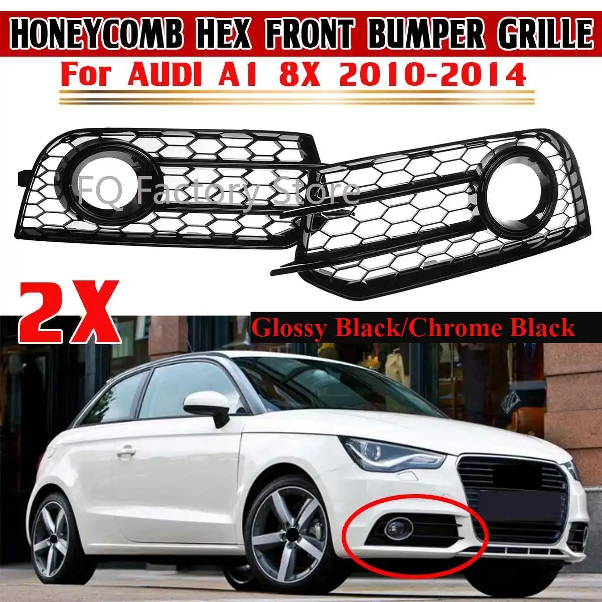 CAR FRONT BUMPER FOG LAMP GRILLE AUDI A1 8X 2010 - 14 HONEYCOMB MESH FOG LIGHT GRILL COVER 8X0807681A