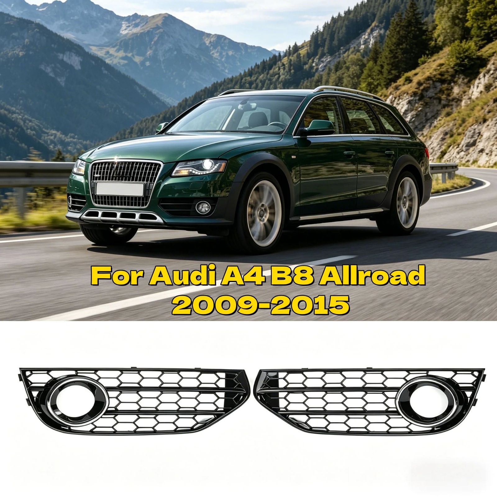 PAIR CAR HONEYCOMB INTAKE FOG LIGHT GRILLE COVER AUDI A4 B8 B8.5 ALLROAD 2009-2015 FRONT LOWER GRILLS 8K0807681J01C