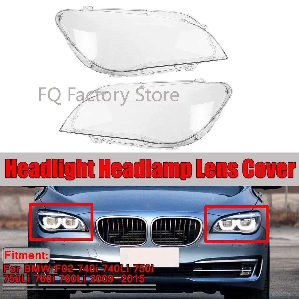 PAIR FRONT HEADLIGHT LENS COVER BMW F01 F02 740I 740LI 750I 750LI 760I 2009-2015 CLEAR HEADLAMP SHELL TRANSPARENT LAMPE