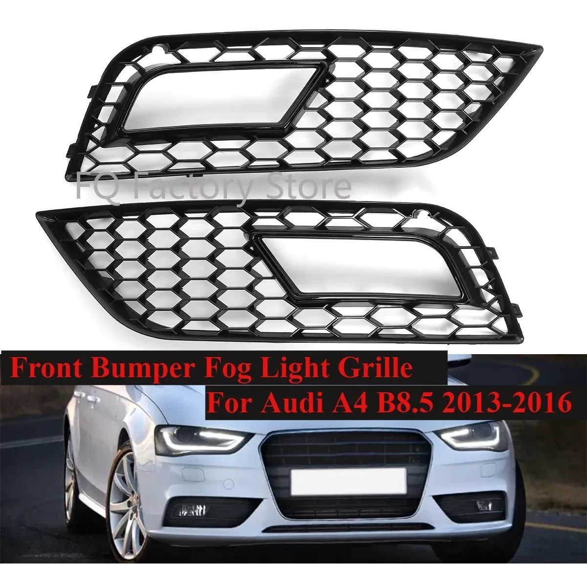 PAIR HONEYCOMB FRONT BUMPER FOG LIGHT GRILLE AUDI A4 B8.5 2013 - 16 RS4 STYLE FRONT GRILL COVER