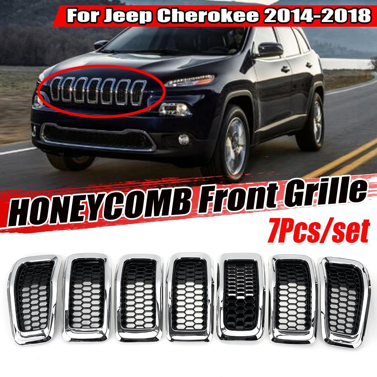 / JEEP CHEROKEE 2014 - 18 FRONT BUMPER GRILLE HONEYCOMB MESH GRILL COVER TRIM DECOR