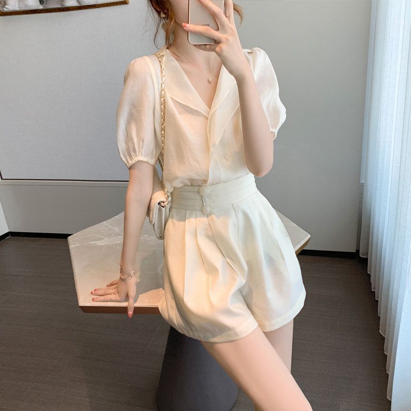 【フレンチシック】大人可愛い シフォントップス＆ショートパンツ セットアップ