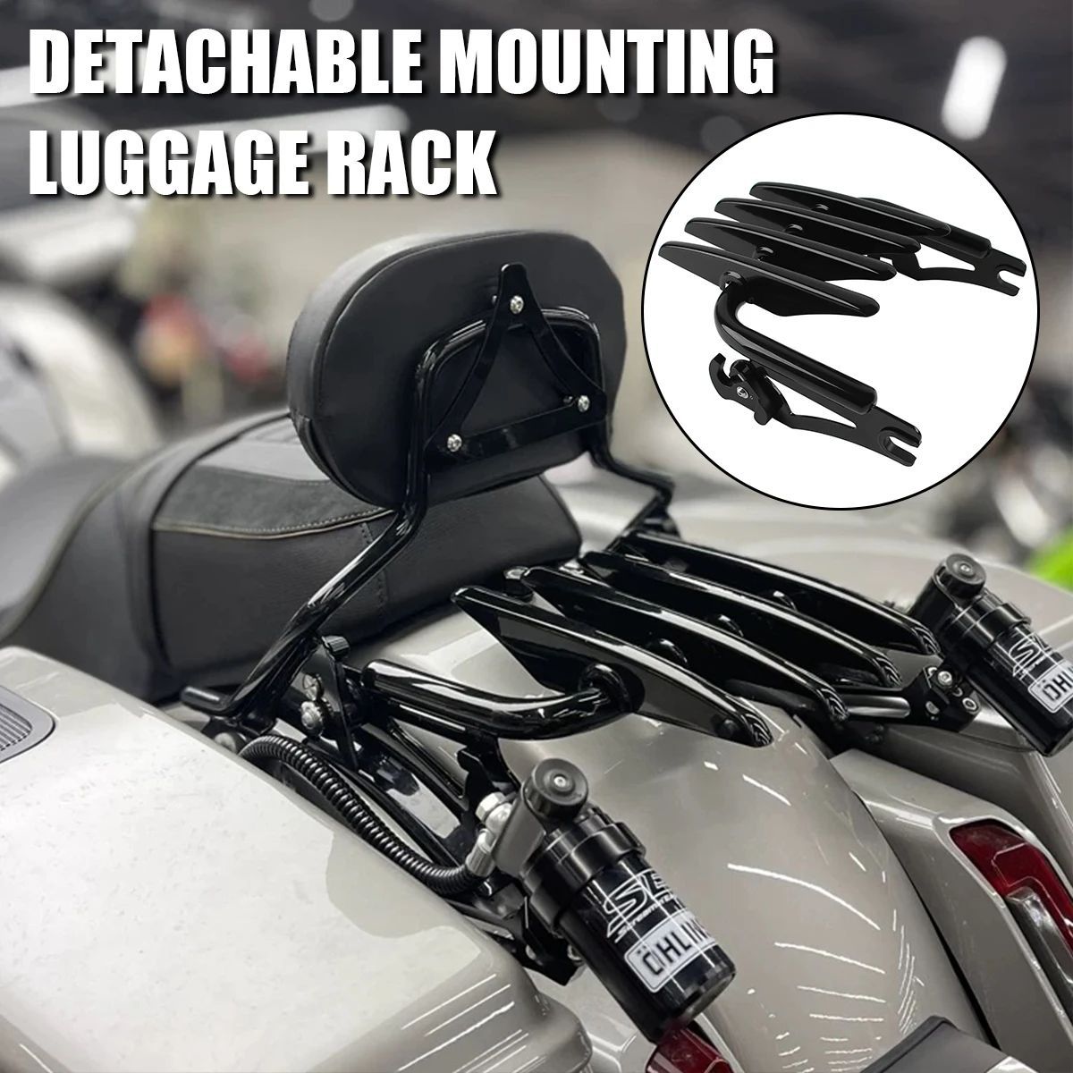 MOTORCYCLE DETACHABLE STEALTH RACK HARLEY TOURING ELECTRA ROAD STREET GLIDE CVO ROAD KING FLTR 2009-2024