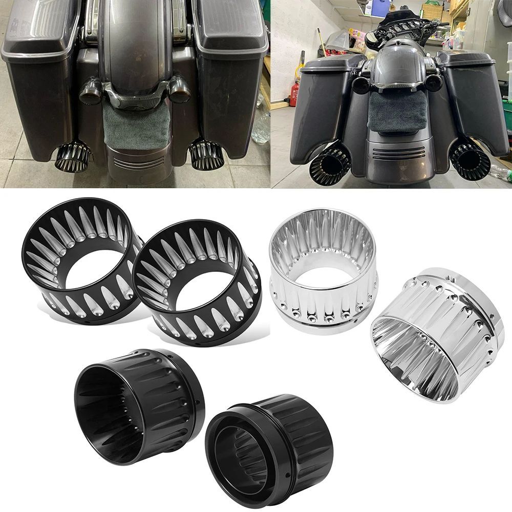 MOTORCYCLE SLIP ON 4.4インチ BILLET EXHAUST MUFFLERS TIPS END CAPS HARLEY TOURING CVO ELECTRA ROAD GLIDE ULTRA ROAD KING