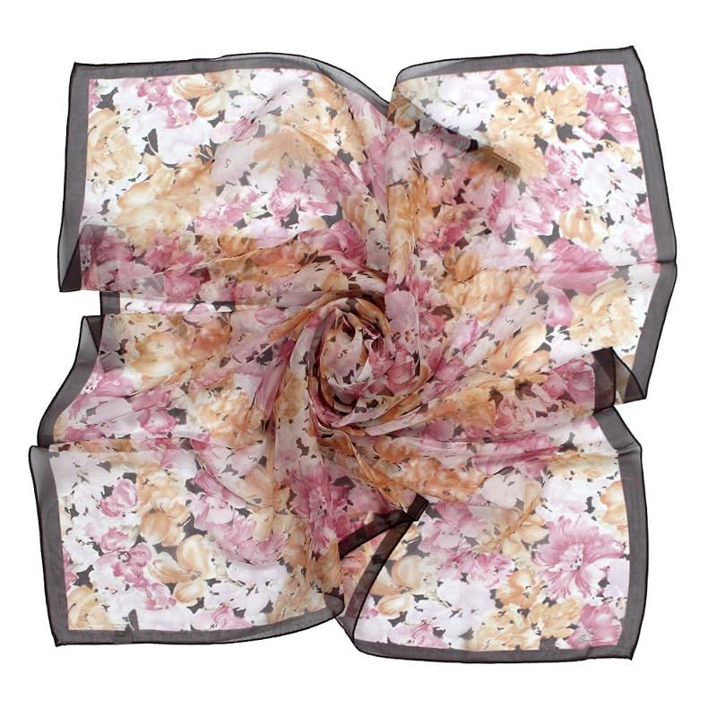【新品】 [Gran creer] スカーフ シルク 88×88cm 大判 正方形 レディース 日本製 ブランド グランクレエ (A-花柄ピンク)