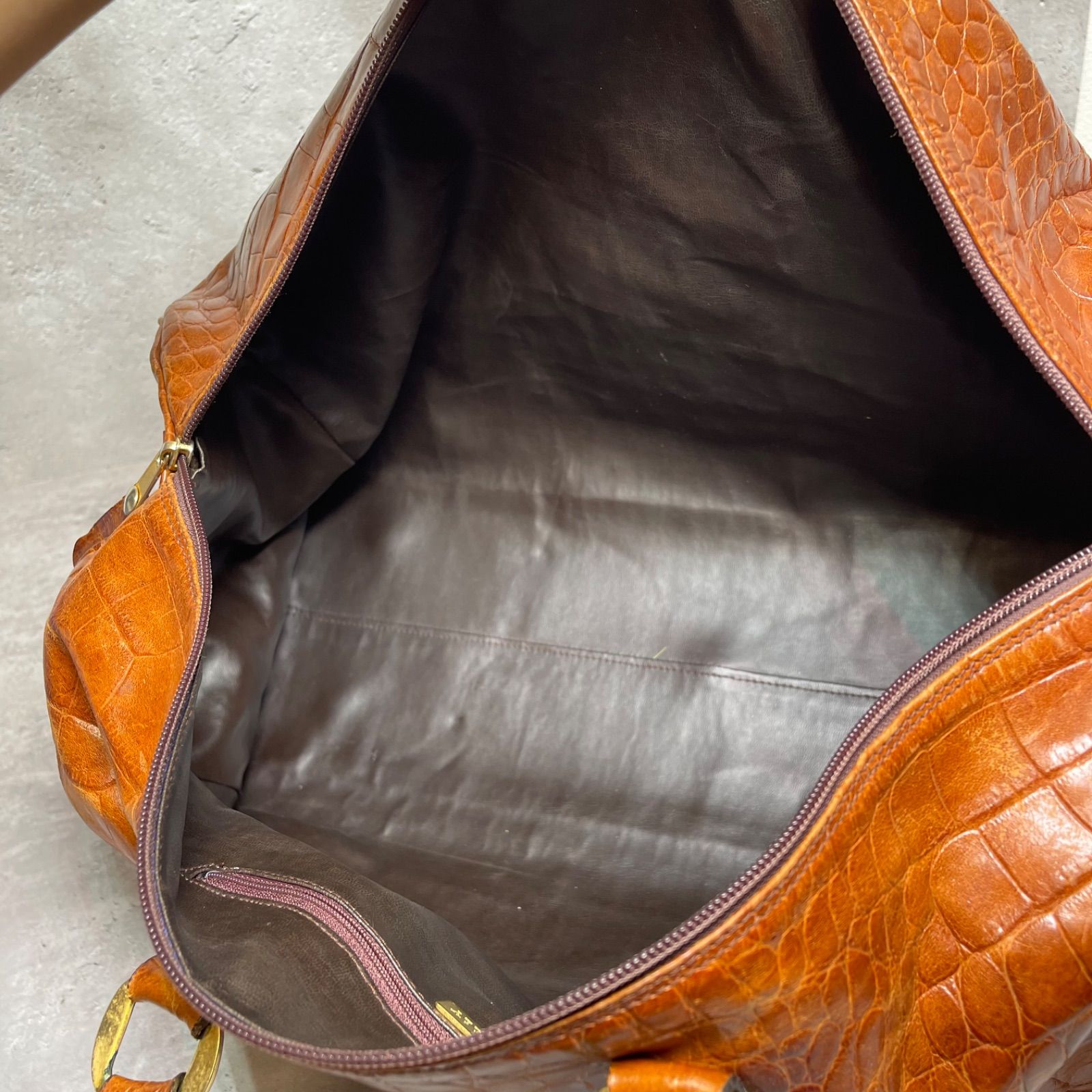 BALLY バリー クロコ型押し レザー ボストンバッグ 大容量 鍵付き 