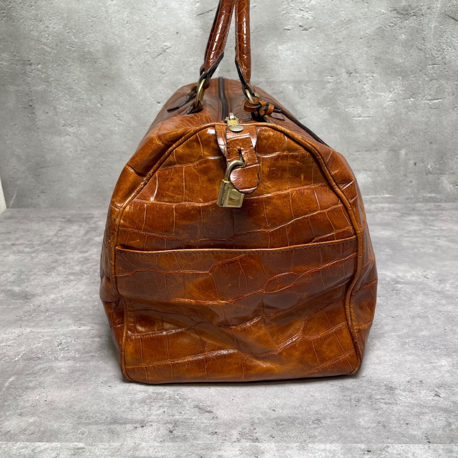 BALLY バリー クロコ型押し レザー ボストンバッグ 大容量 鍵付き 