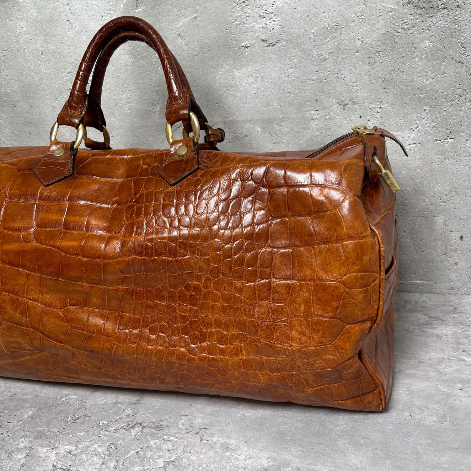 BALLY バリー クロコ型押し レザー ボストンバッグ 大容量 鍵付き 