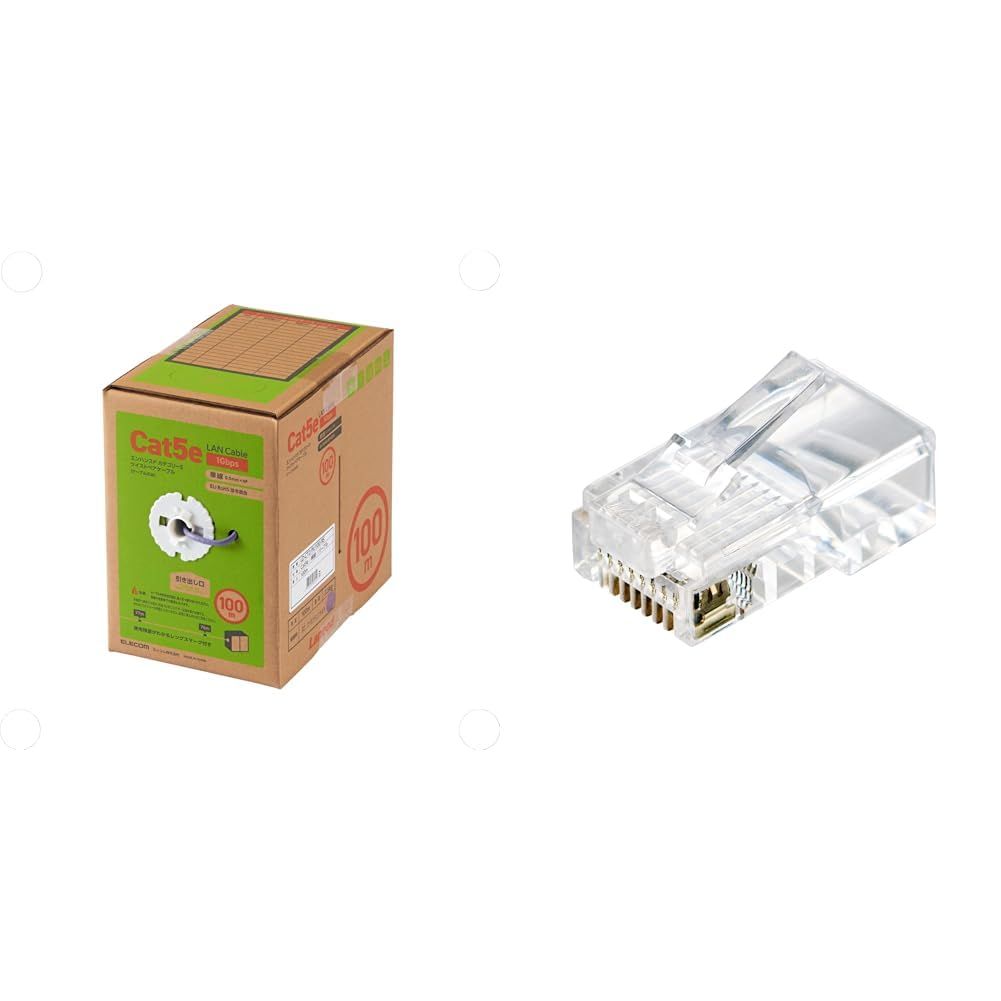 新品 【コネクタ(10個)セット】 エレコム LANケーブル 100m 自作用 RoHS指令対応 CAT5e パープル LD-CT2/PU100/RS + エレコム RJ45 中継コネクタ Cat5e LANケーブル アダプタ 単線・ヨリ線 両対応 UTP仕様