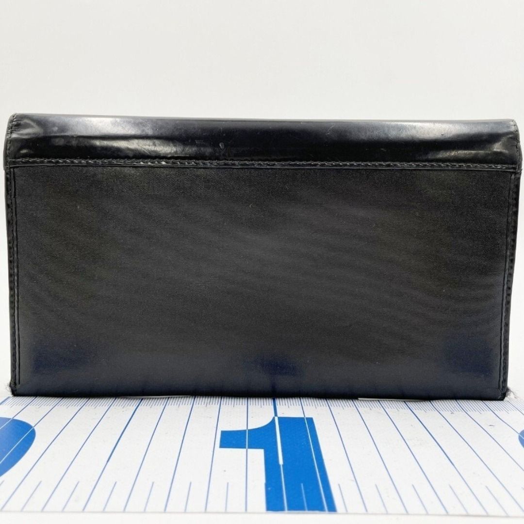 ハンティングワールド 長財布 三つ折り レザー ブラック フラップ