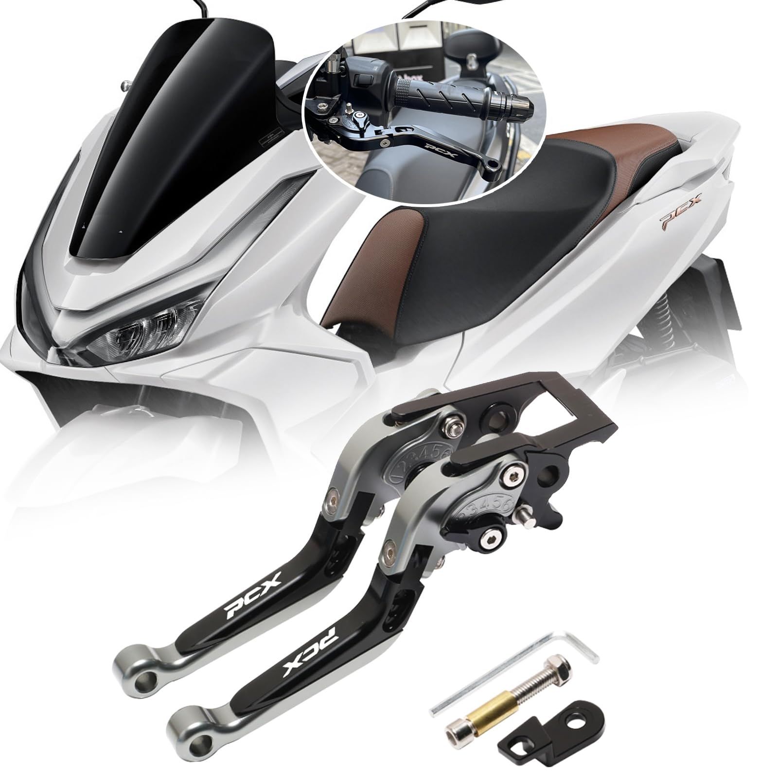 For PCX160 150 125 2026+ 2025 フロントおよびリアディスクブレーキ、パーキング機能付き改造ブレーキホーン、プルロッド、PCX160 150 125 2021-2026+ オートバイアクセサリー (チタンブラックチタ 4eb2fee4