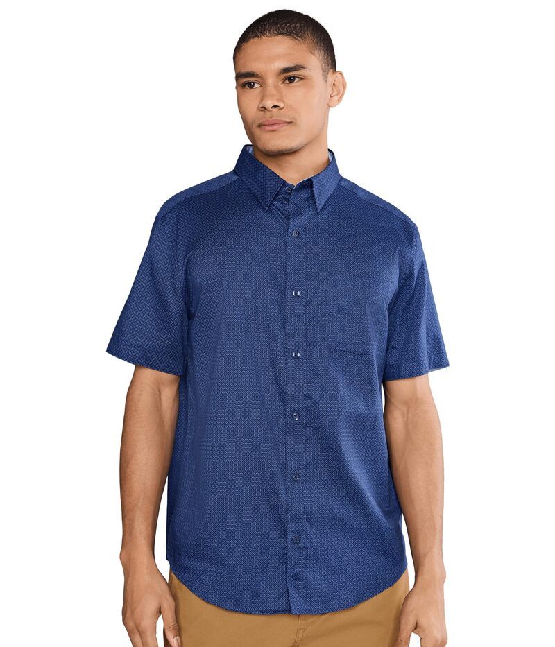ジョンストンアンドマーフィー メンズ トップス シャツ プリント 半袖 コットン Johnston Murphy Logan Printed Cotton Shortsleeve Shirt Navy