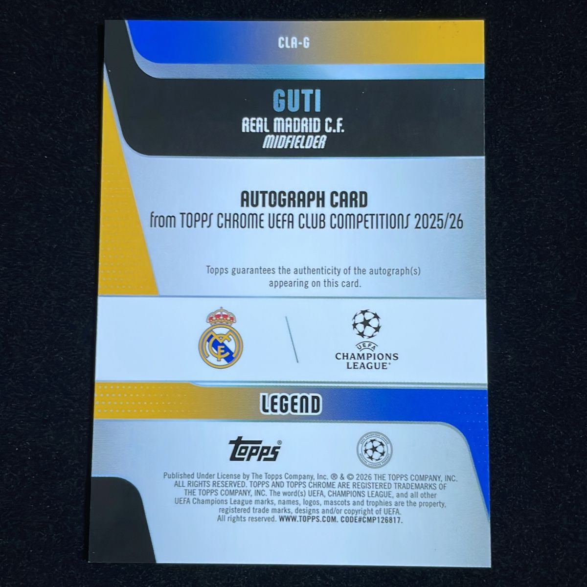 Guti グティ Topps Chrome UCC 2025-26 /199 Aqua Lava Refractor Auto サイン 直筆 Real Madrid