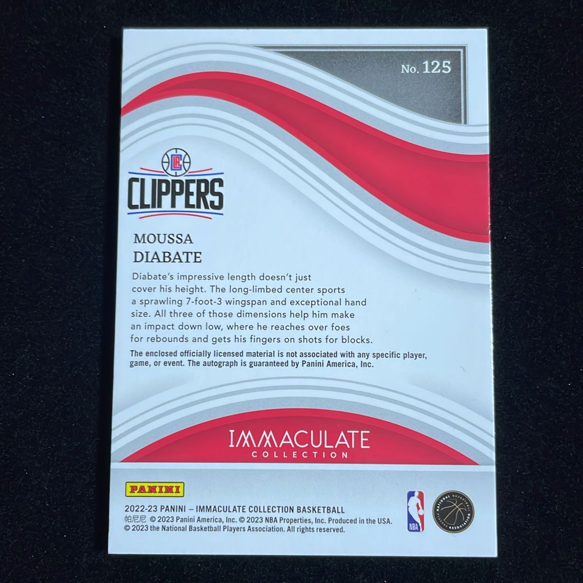 Moussa Diabate ムサ・ディアバテ Panini Immaculate 2022-23 /99 RPA RC Auto 直筆 サイン Patch クリッパーズ Clippers