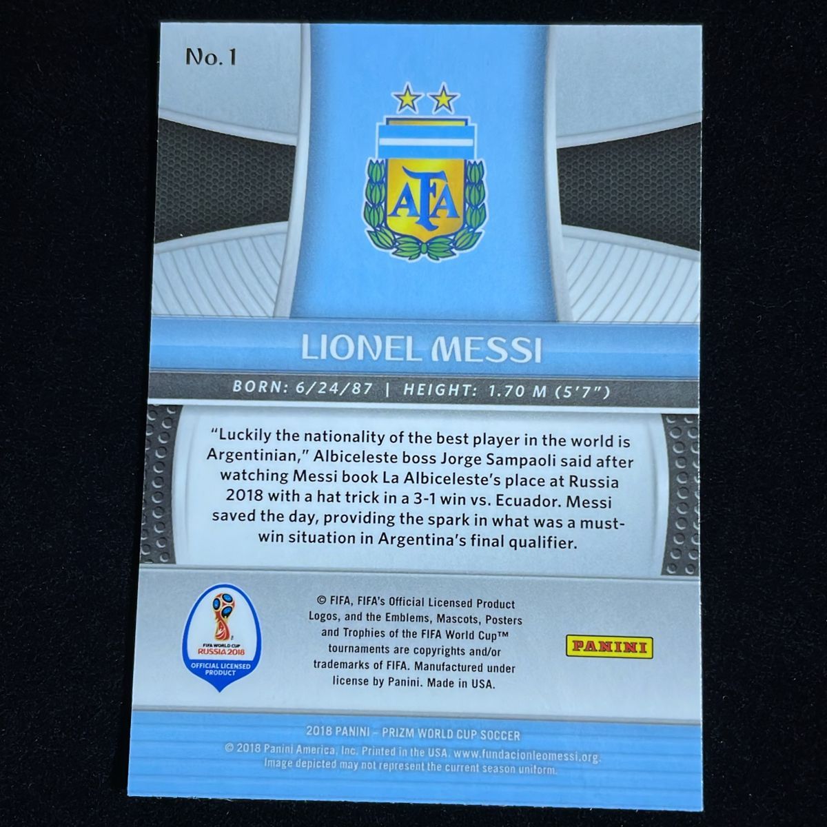 Lionel Messi リオネル・メッシ Panini Prizm World Cup 2018 Base #1 