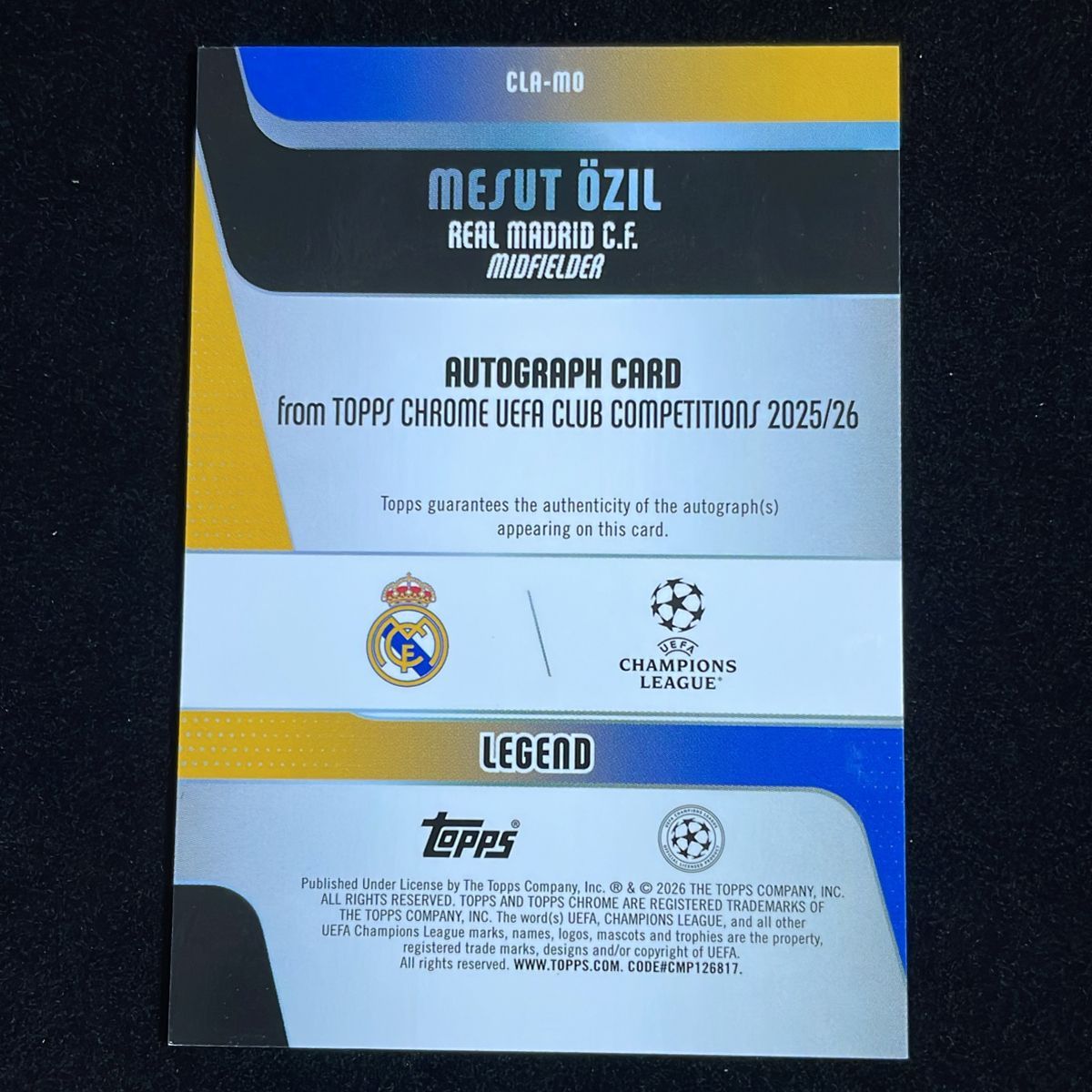Mesut Ozil メスト・エジル Topps Chrome UCC 2025-26 /250 Pink Refractor Auto 直筆 サイン Real Madrid