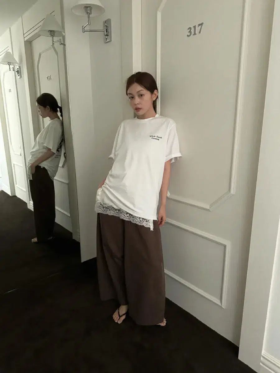 麻 ボール ワイドパンツ ブラウン 新品