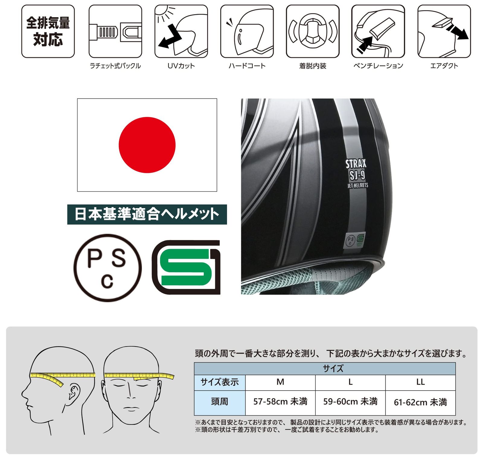 リード工業(LEAD) バイクヘルメット ジェット STRAX ホワイト M SJ-9 - M (頭囲 57cm~58cm未満) [ホワイト] [Mサイズ(57~58cm未満)]