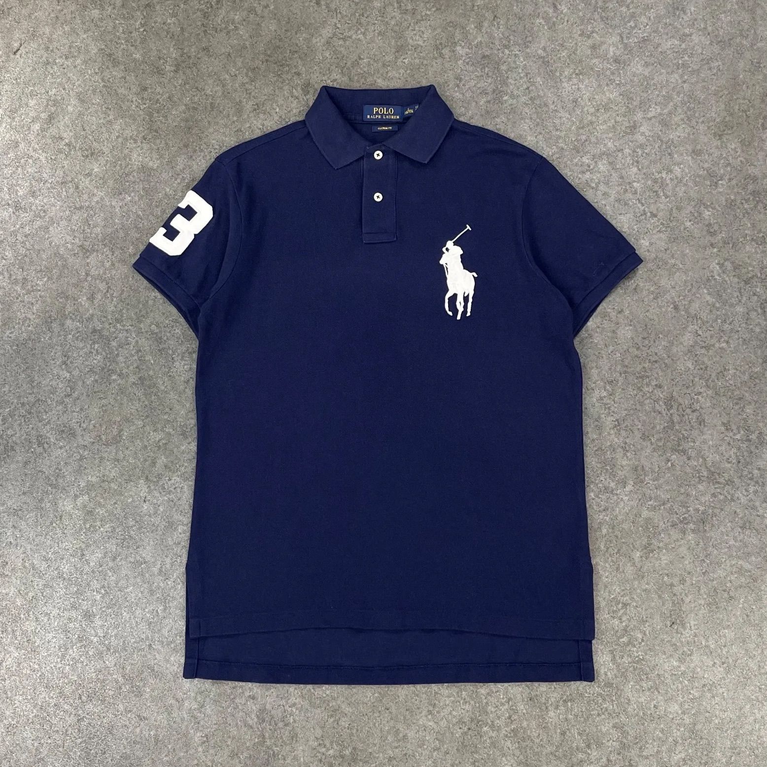POLO RALPH LAUREN Custom Fit ポロラルフローレン カスタムフィット 半袖 ポロシャツ 鹿子 ビッグポニー刺繍 ネイビー 紺 メンズ