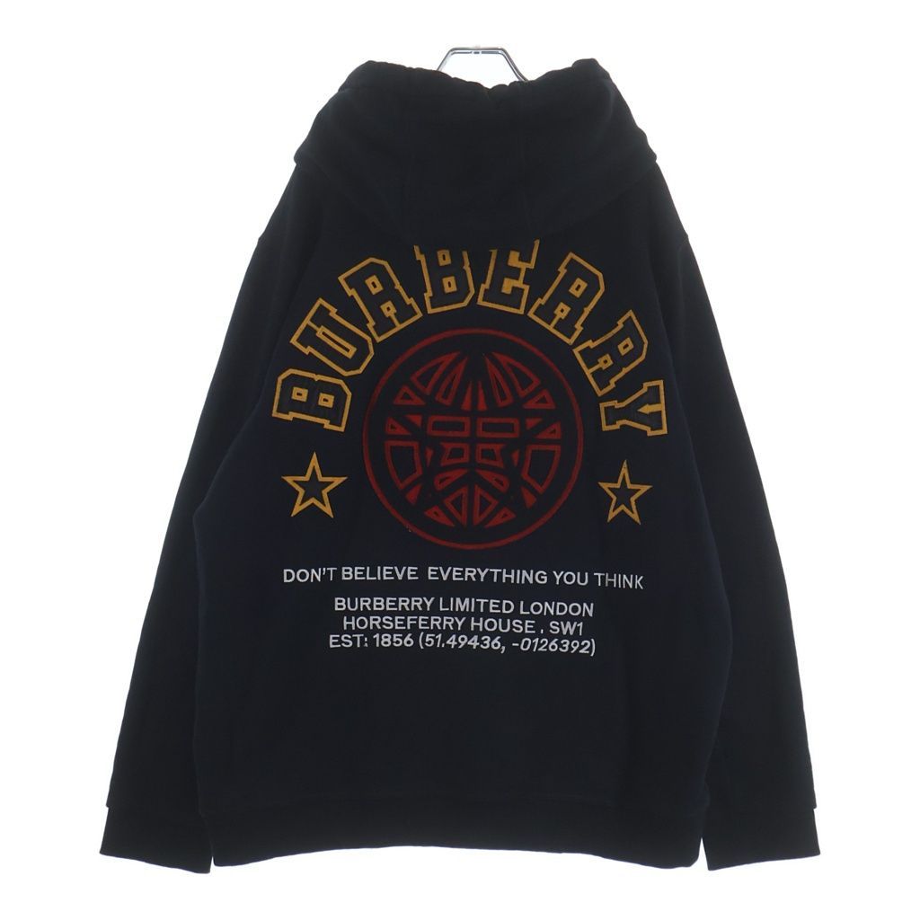 BURBERRY (バーバリー) Carson Varsity Aoolique cotton hoodie カーソンヴァーシティ 8036911 プルオーバーパーカー ブラック
