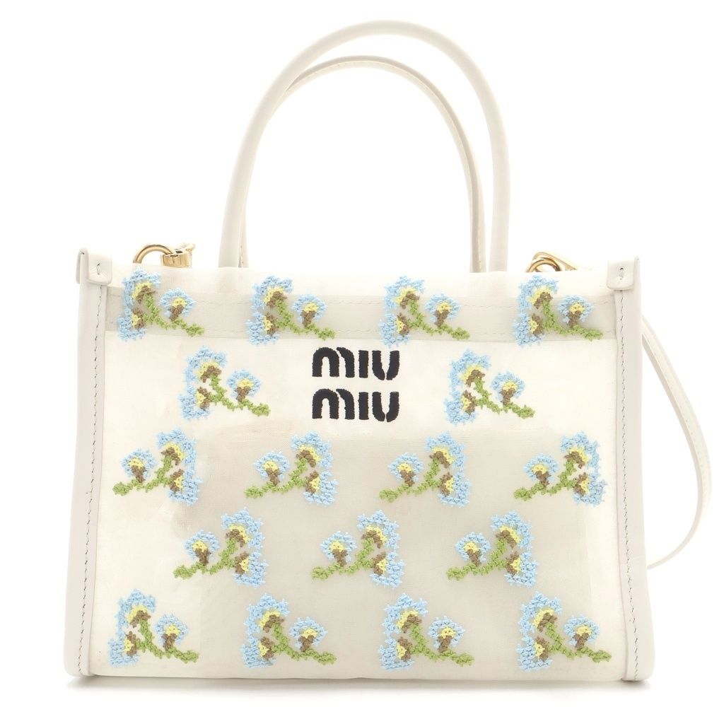 miumiu (ミュウミュウ) フラワー 刺繍メッシュバッグ ハンドバッグ