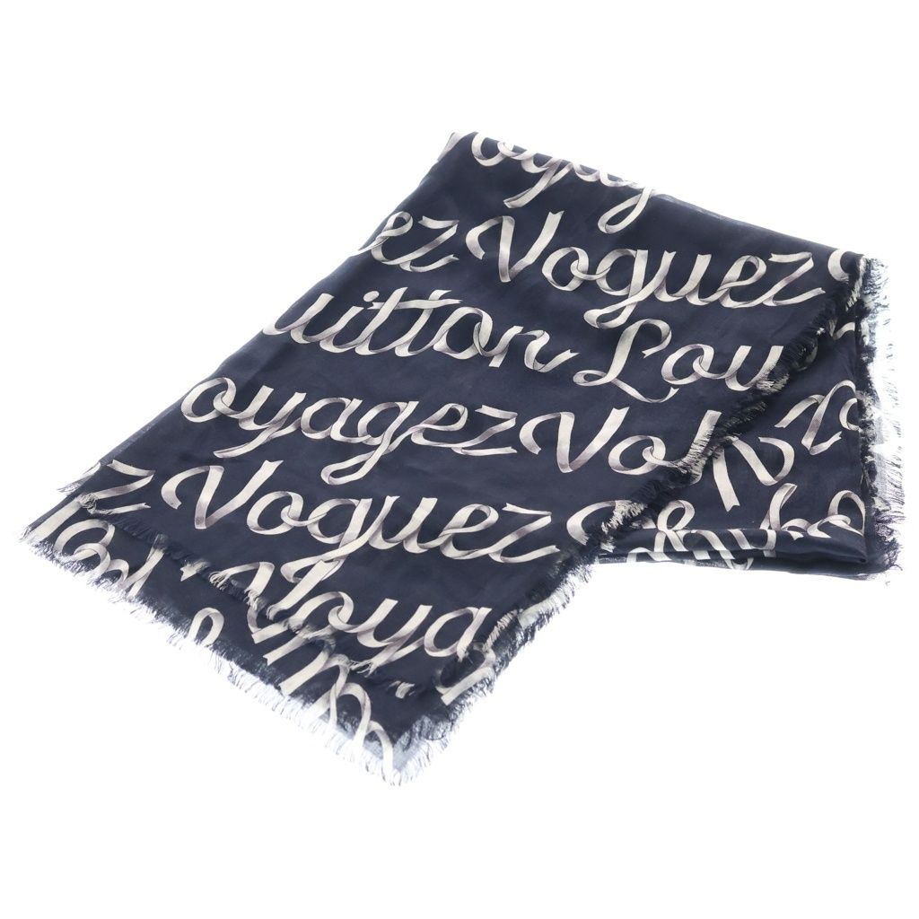 LOUIS VUITTON (ルイヴィトン) Voguez Volez Voyagez エトールリボン総柄ストール ネイビー