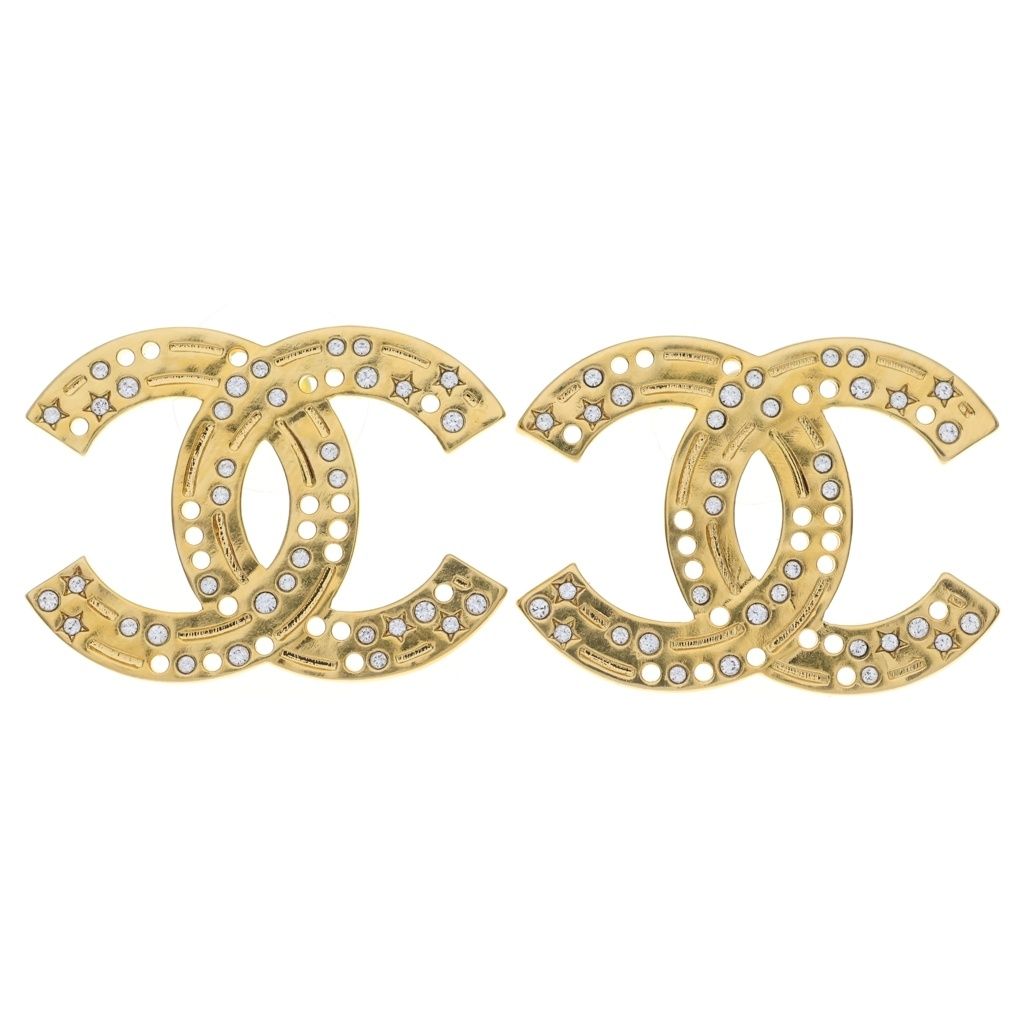 CHANEL (シャネル) ココマーク ラインストーン ピアス ゴールド B24K