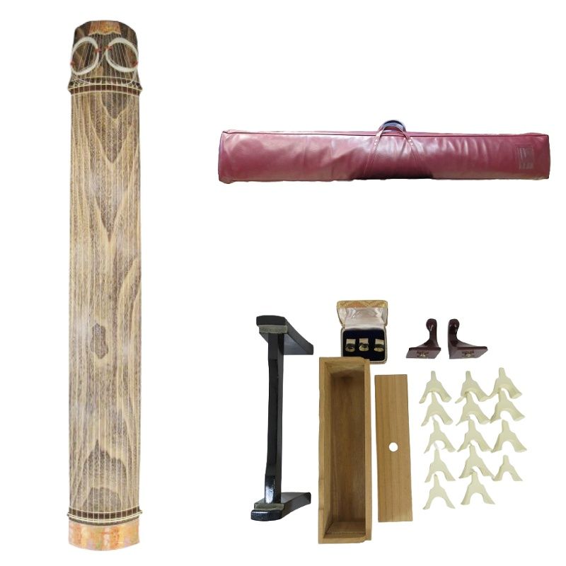 ノーブランド 琴 和楽器 弦楽器 十三弦 用品 セット 琴柱 琴台 琴爪 花柄 ブラウン オレンジ QQQ