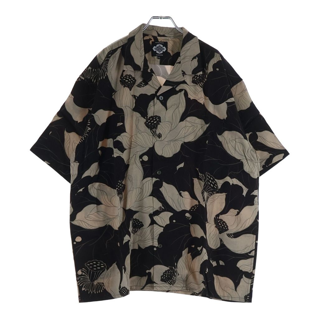 BUDSPOOL (バッズプール) ×GAKKIN 浮蓮華 HAWAIIAN SHIRT ガッキン 半袖ハワイアンシャツ ブラック/ベージュ APHR-0294