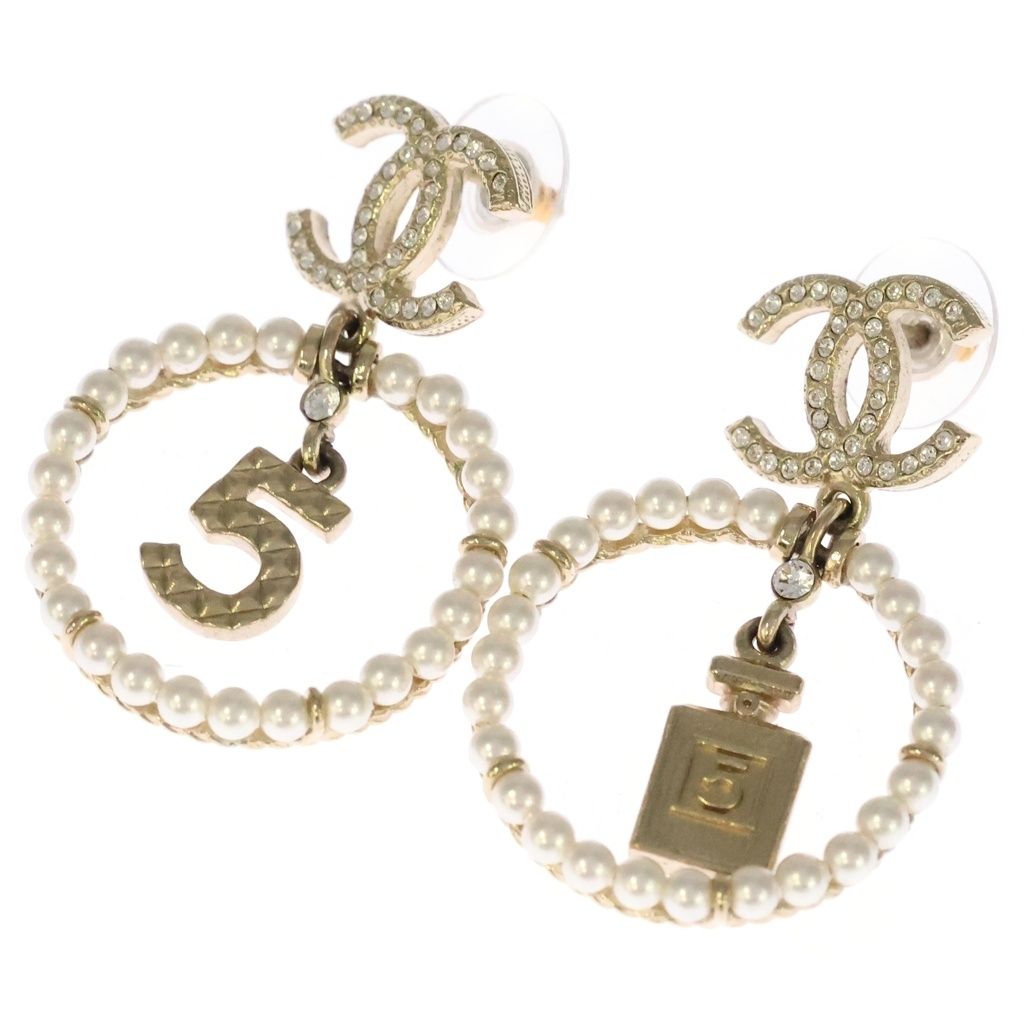 CHANEL (シャネル) A20C ココマーク No.5 パフューム フェイクパール ラインストーン イヤリング ピアス ゴールド