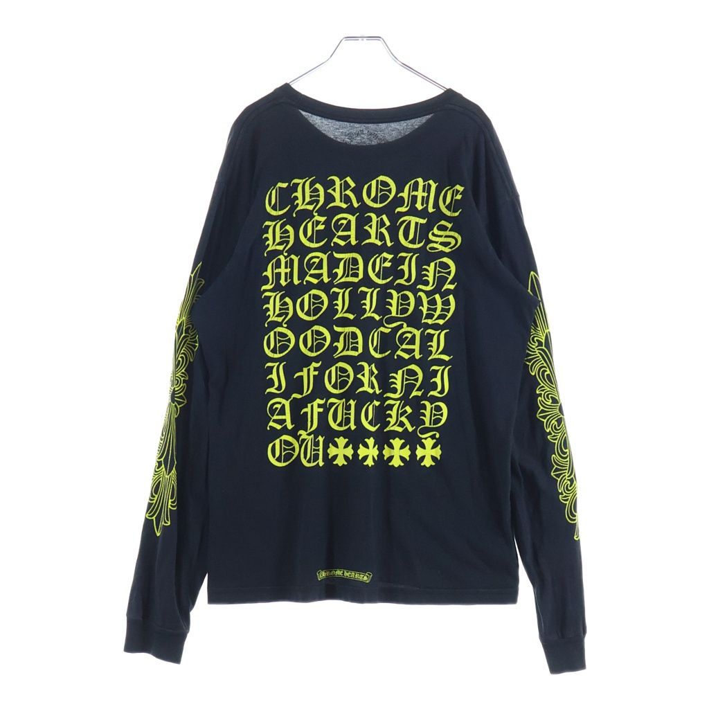 CHROME HEARTS (クロムハーツ) OLD Made In Hollywood Vertical Logo Tee メイドインハリウッド ヴァーティカルロゴ アームフローラルプリント 長袖Tシャツカットソー ブラック/イエロー
