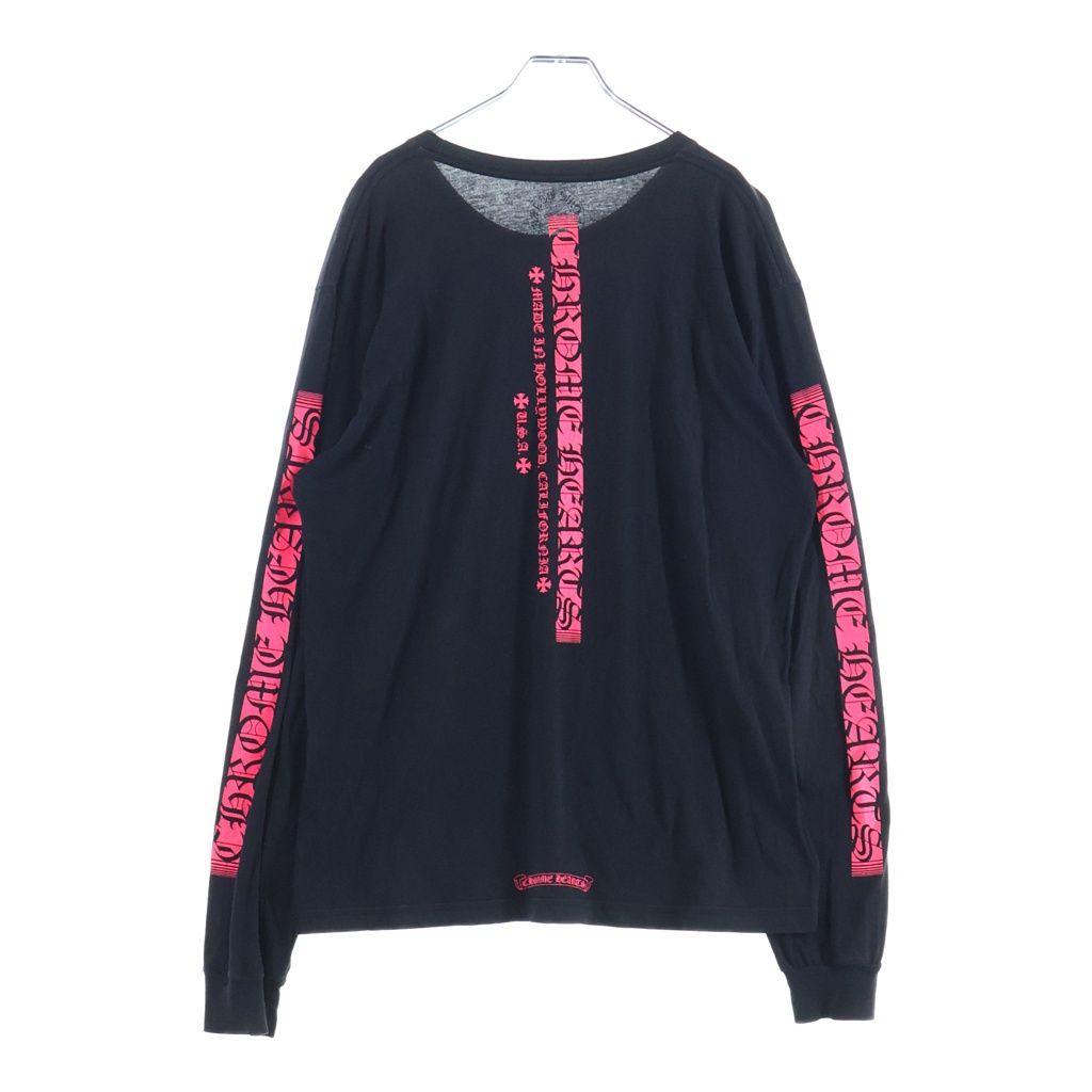 CHROME HEARTS (クロムハーツ) Neon Pink Stripe Logo ストライプロゴ プリント 長袖Tシャツ カットソー ブラック/ピンク 63,525円