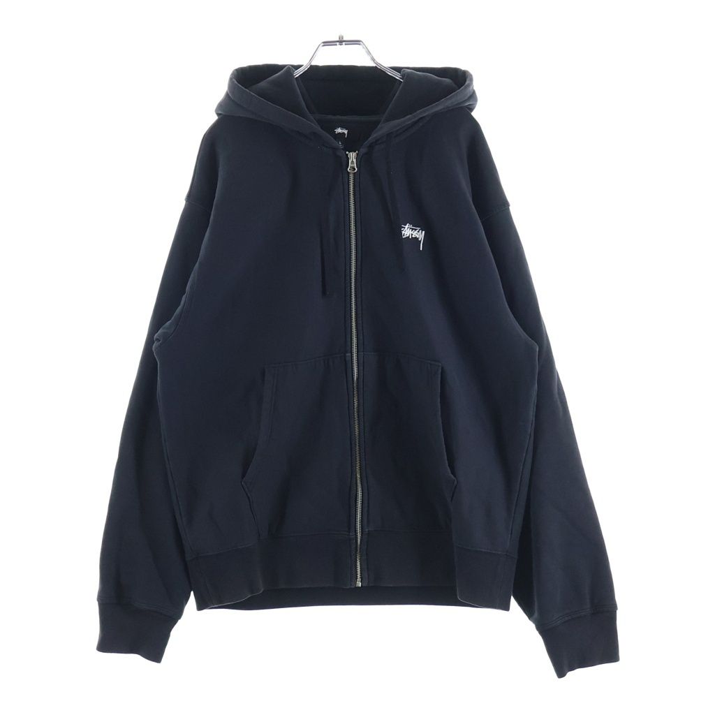 STUSSY (ステューシー) STOCK LOGO ZIP HOODIE ストックロゴ ジップアップ スウェット パーカー ブラック 118471