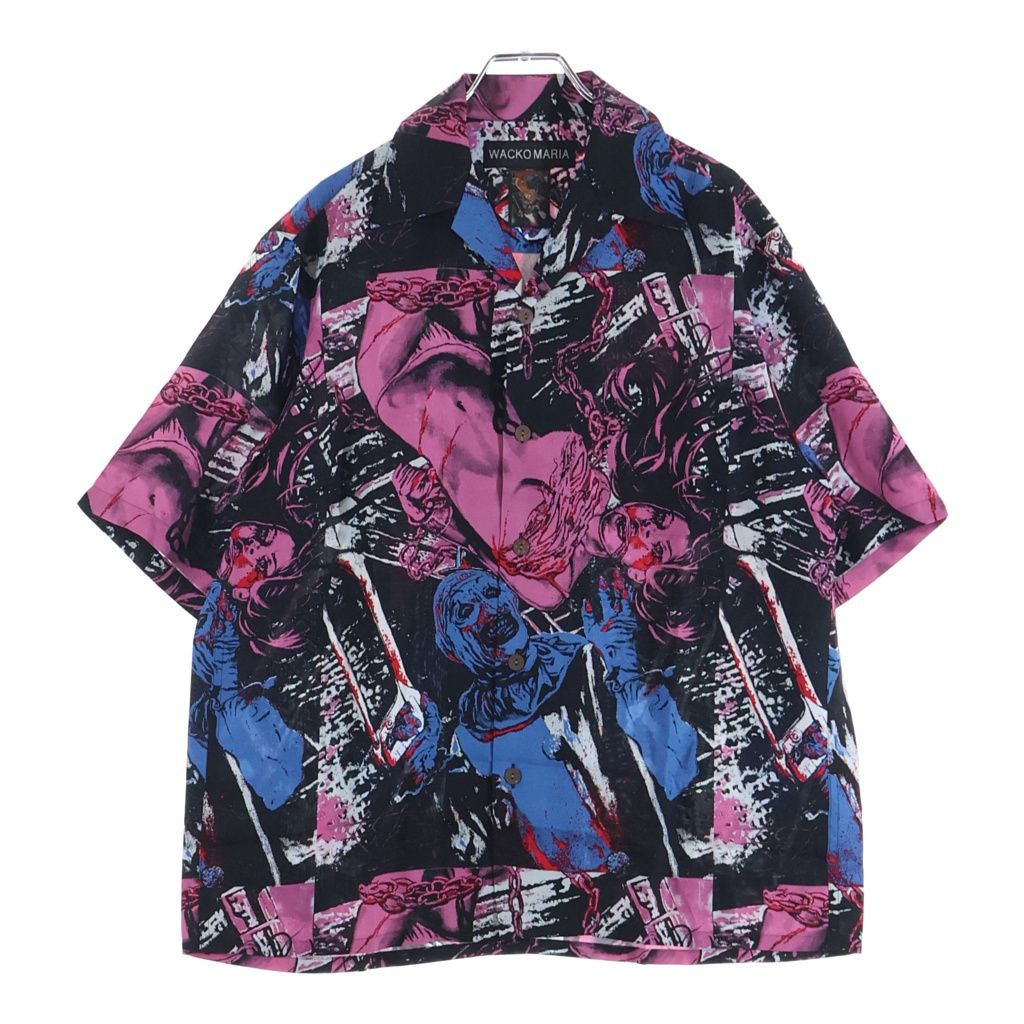WACKO MARIA (ワコマリア) 26SS ×TERRIFIER HAWAIIAN SHIRT グラフィックプリント 半袖ハワイアンシャツ ブラック/ピンク TERRIFIER-WM-HI03