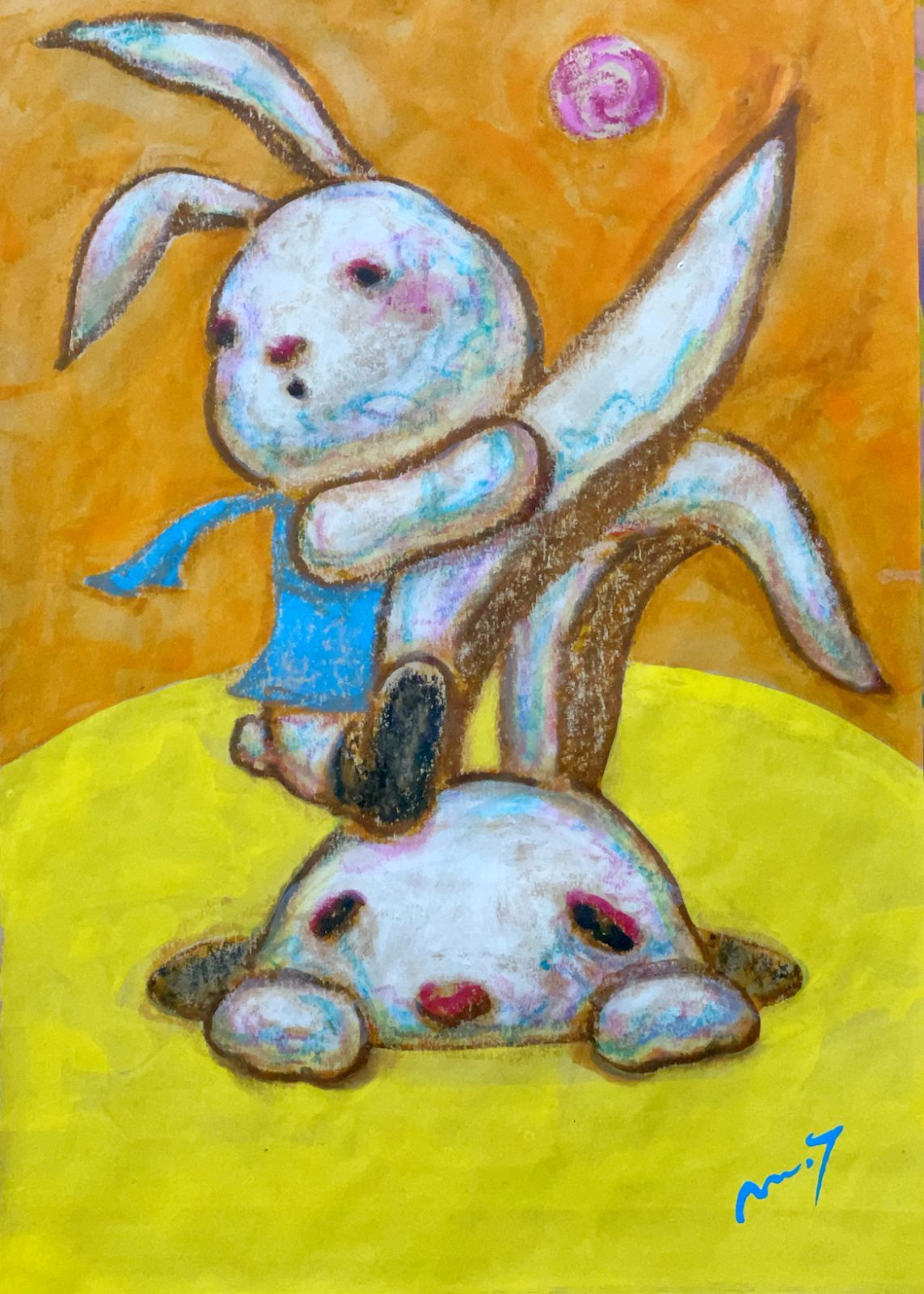 高野学 原画「moon and rabbit」SM号 高野マナブ 原画｜[親子で探索] Drawing A4 アクリル 一点物 高野学