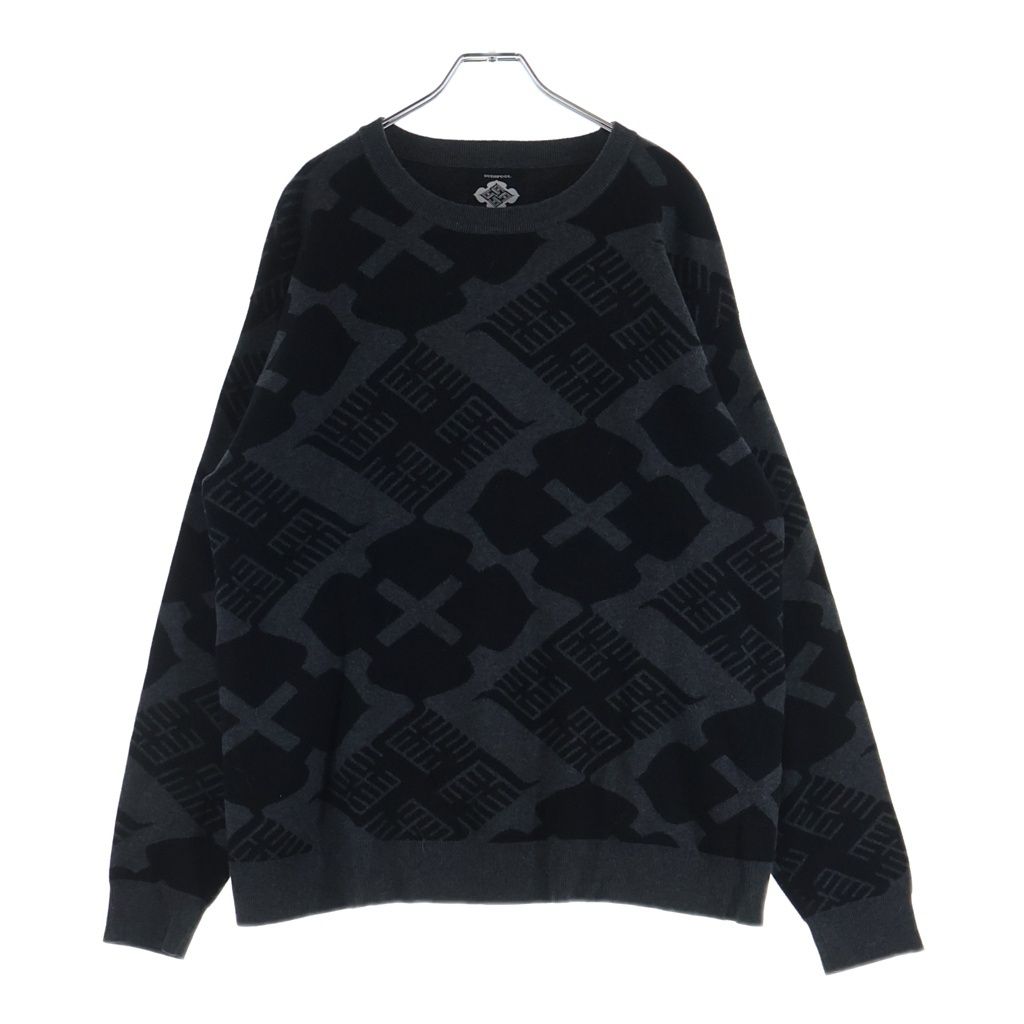 BUDSPOOL (バッズプール) ×GAKKIN 花罰家紋 COTTON KNIT JACQUARD SWEATER ガッキン コットン ジャガード クルーネックニットセーター ブラック/グレー