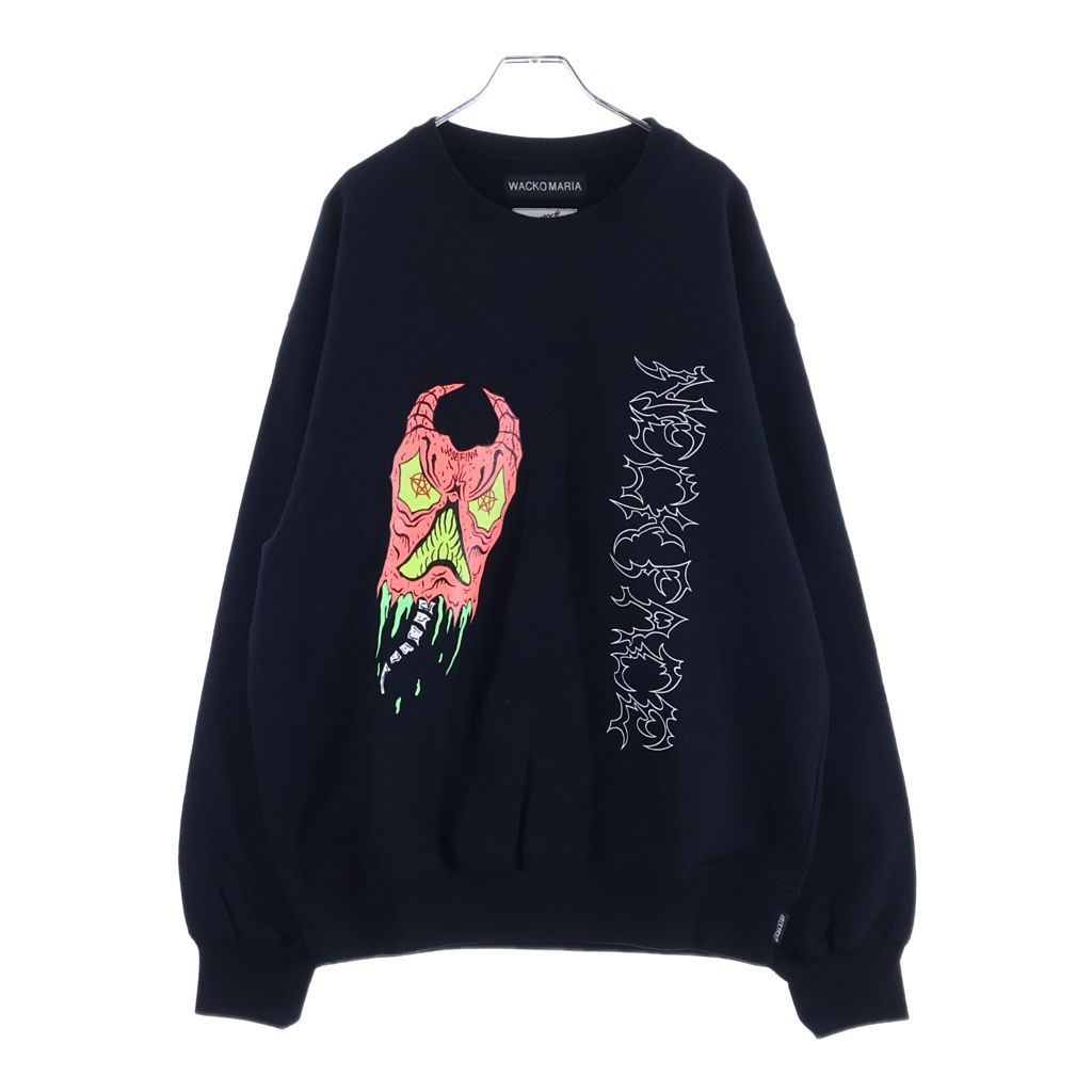 WACKO MARIA (ワコマリア) 24SS ×NECK FACE ネックフェイス グラフィックプリント クルーネックプルオーバースウェットシャツ トレーナー ブラック NECKFACE-WM-SS32