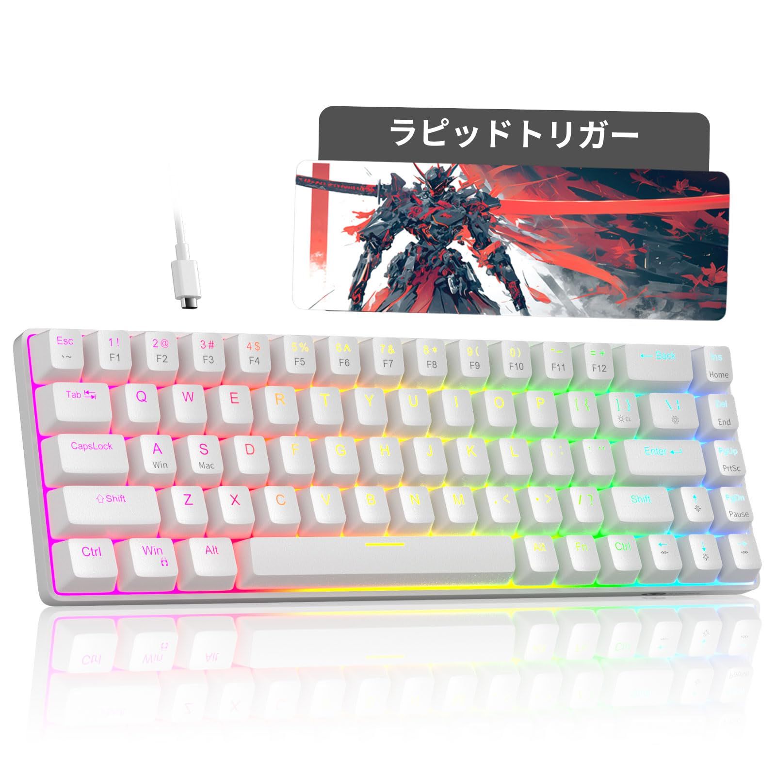 MageGee ラピッドトリガー キーボード | 68キー 英語配列 有線 RGB 60% サイズ | ゲーミングキーボード ラピッドトリガー | 磁気スイッチ メカニカルゲーミングキーボード | 超高速1.4mm作動 | 8000Hzポーリングレート対応