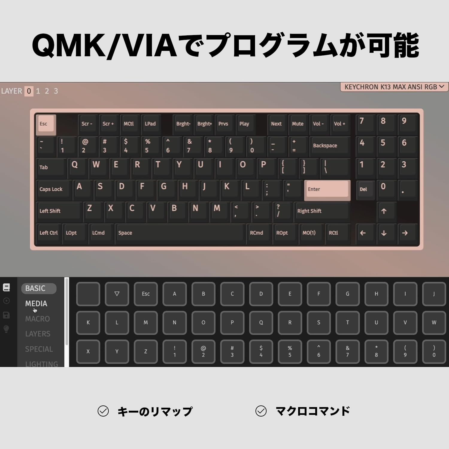 国内正規品】Keychron K13 Max QMK/VIA対応薄型ワイヤレス・カスタム