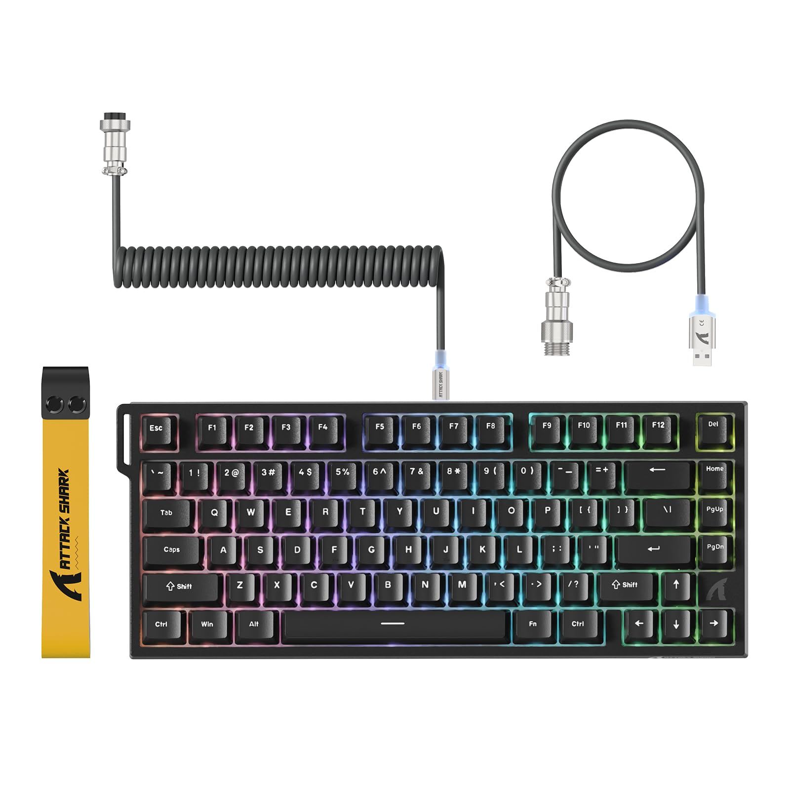 ATTACK SHARK R82HE ゲーミングキーボード ラピッドトリガー メカニカル有線75% コンパクトRT0.005mm 8000hz RGB バックライトUSB 磁気スイッチキーボード 80キー 0.08msディレイ ダブル PBTキーキャップ デッ