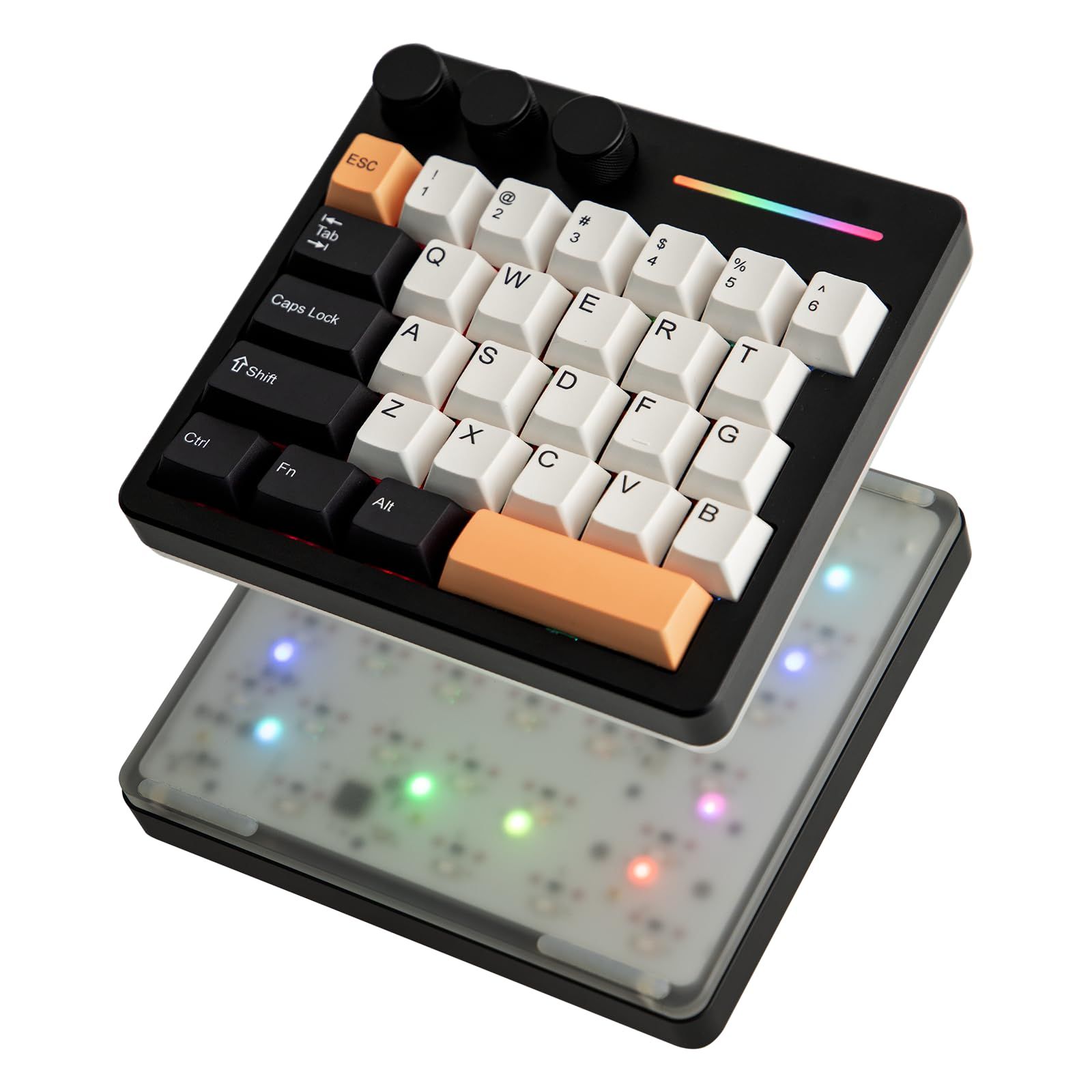 KiiBOOM Cybrix 29 片手キーボード 高速対応有線ゲーミングキーボード 8KHzポーリング アルミニウム アクリルカスタムキーボード 3つのプログラマブルノブ 磁気スイッチ 調整可能アクチュエーション RGBバックライト FR4プレート搭載 (B