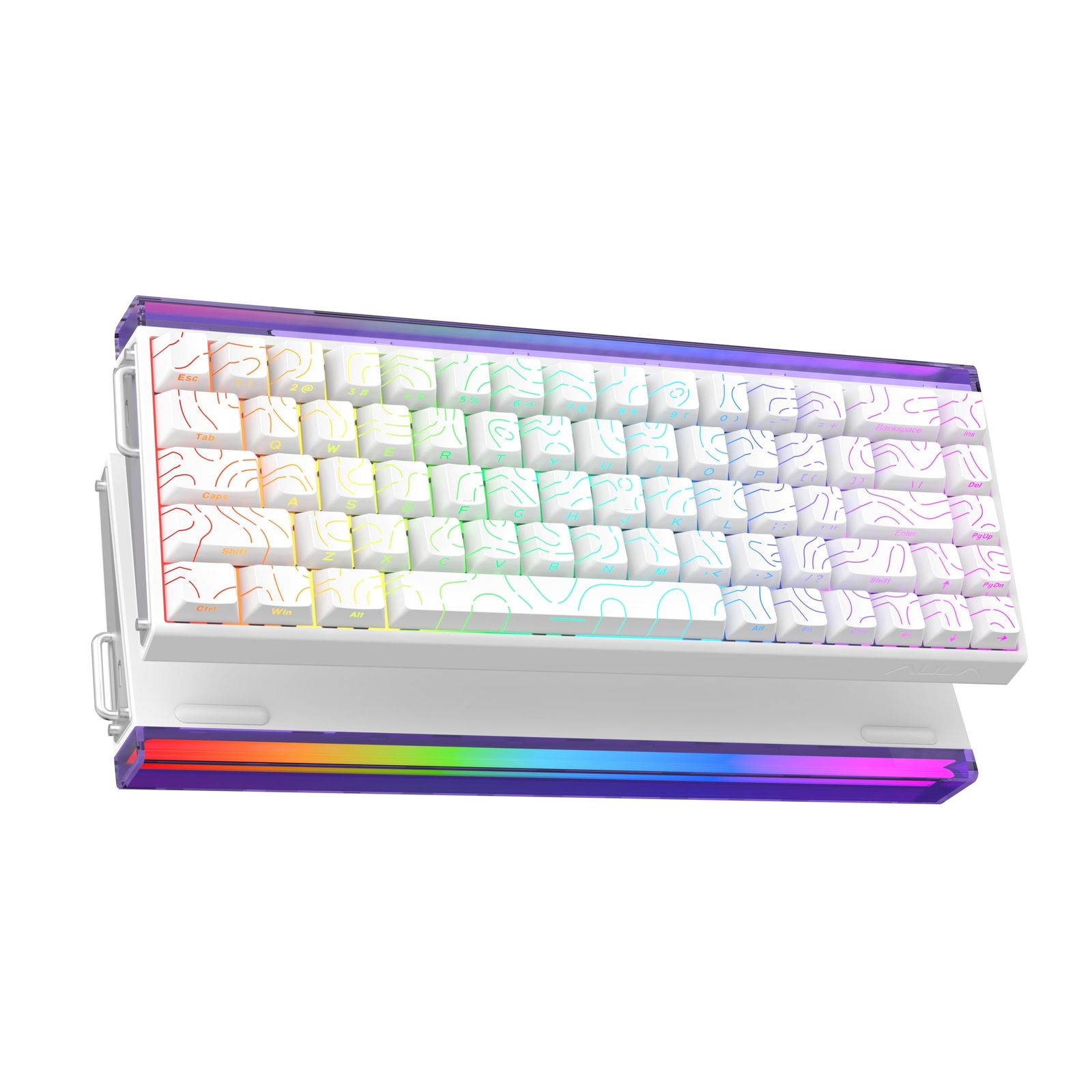 MechLands Aula Hero68 HE 有線磁気式ゲーミングキーボードラピッドホール効果スイッチ搭載 0.01mm調整可能アクチュエーション 8kHzポーリング 5層防音構造 RGBライトボックス&バックライト (White Topographic)
