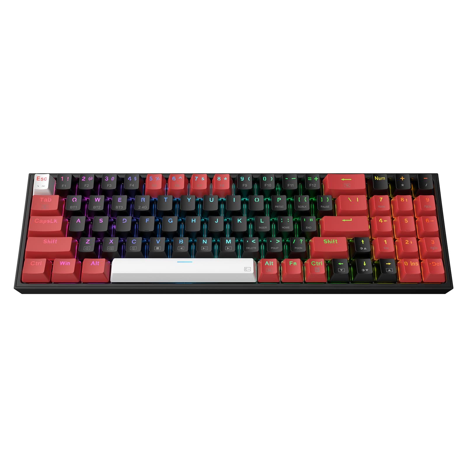 redragon k628 pro 75% 3モードワイヤレスrgbゲーミングキーボード,78ホットスワップ可能なコンパクトなメカニカルキーボードw/ホットスワップフリーmod pcbソケット,専用の矢印キー&数字パッド,赤いスイッチ